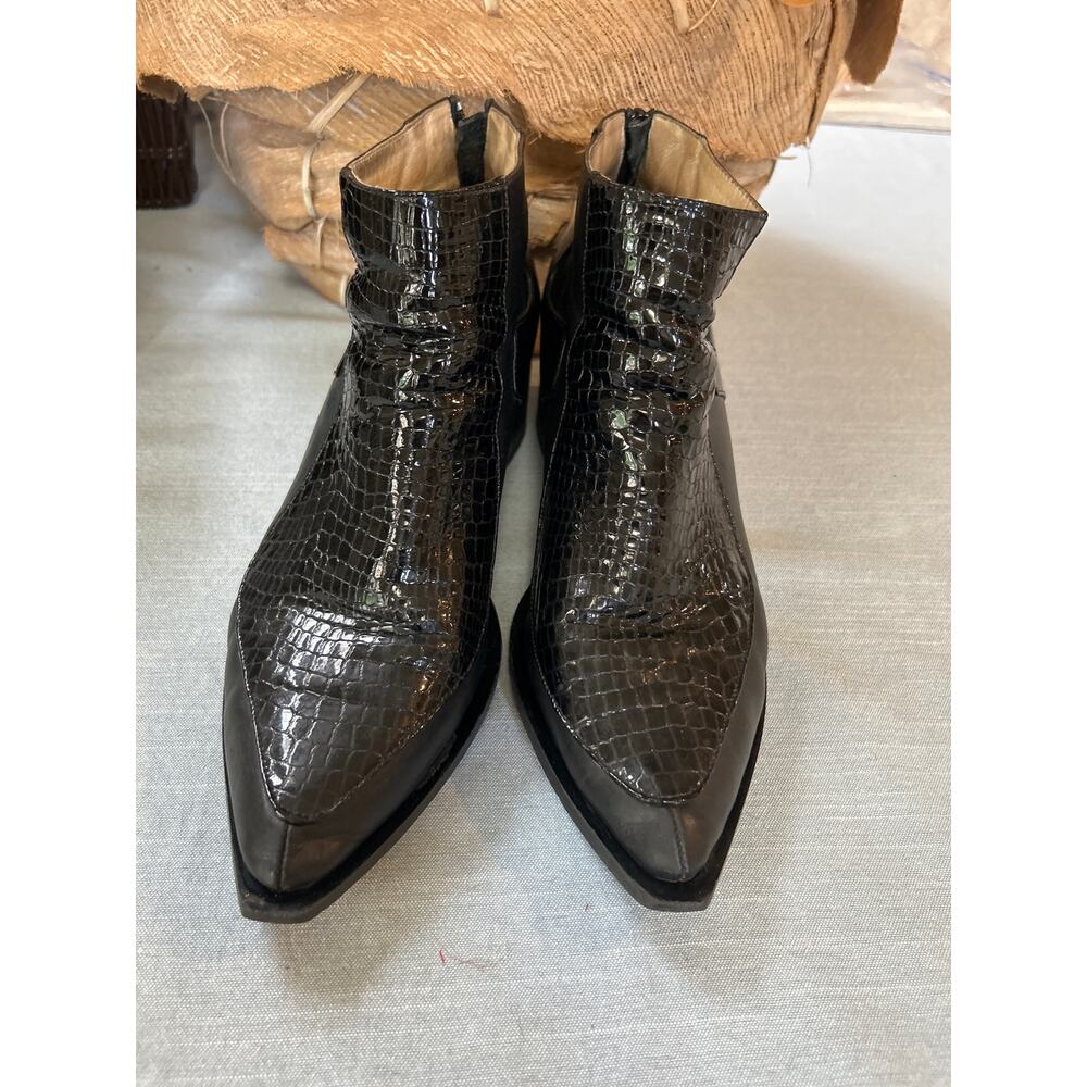 LAX Blk Ankle Boots Western Pointed Toe Faux Snake Women’s 41(10 us)